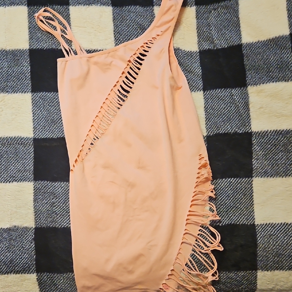 Elegant Peach Chemise with Cut-Out Design